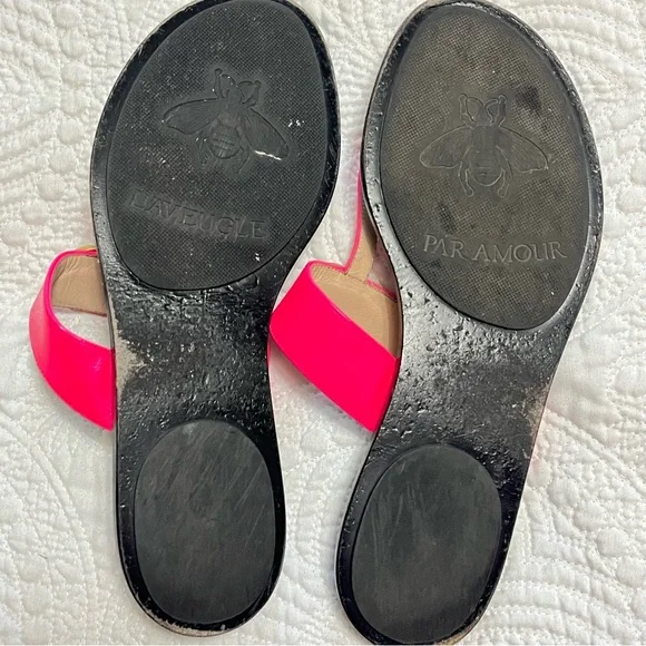 GUCCI Marmont Double GG Hot Pink T Strap Flat Sandal Black Leather Size 40.5